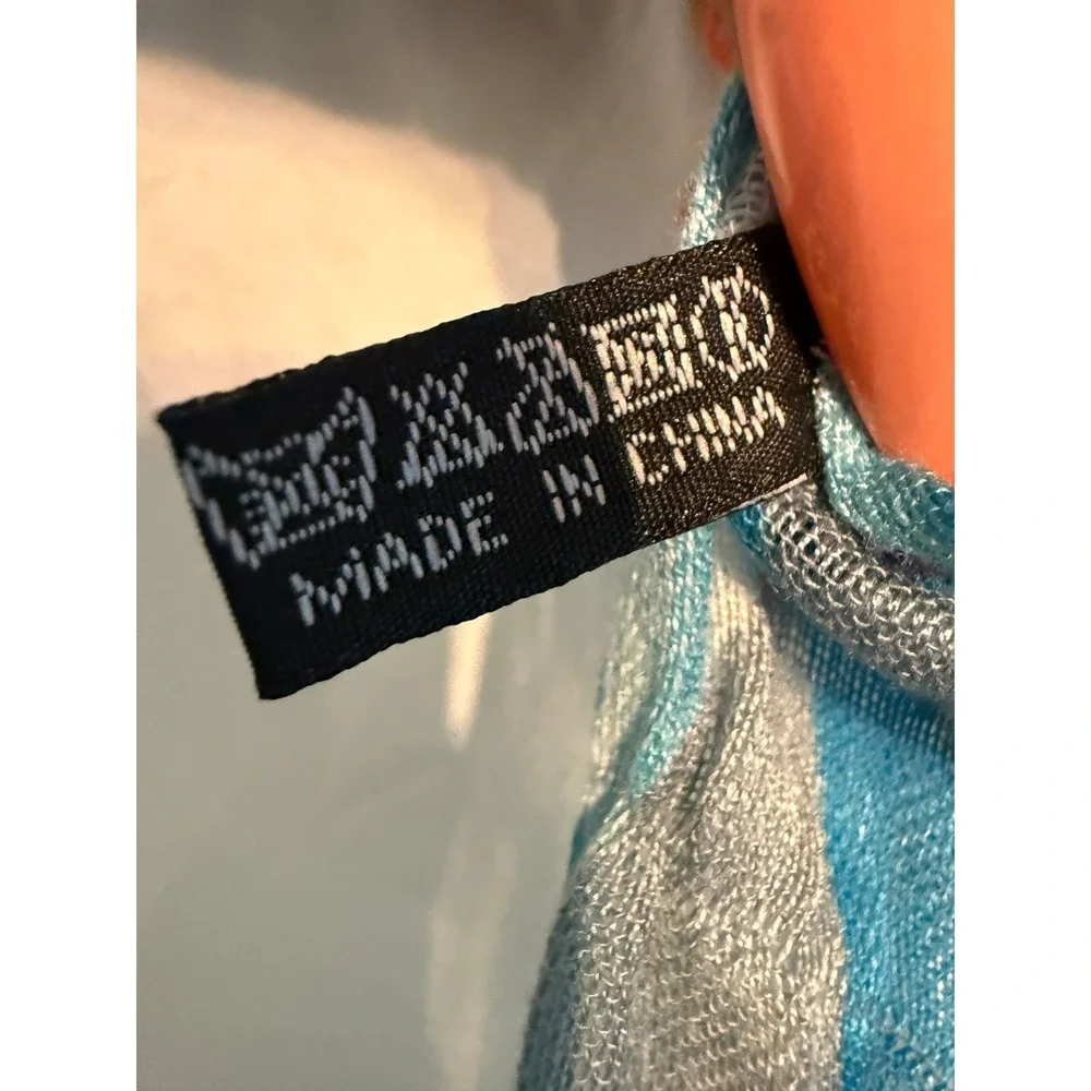 Blue Abstract Wavy Print Viscose Lightweight Fringe Scarf Wrap